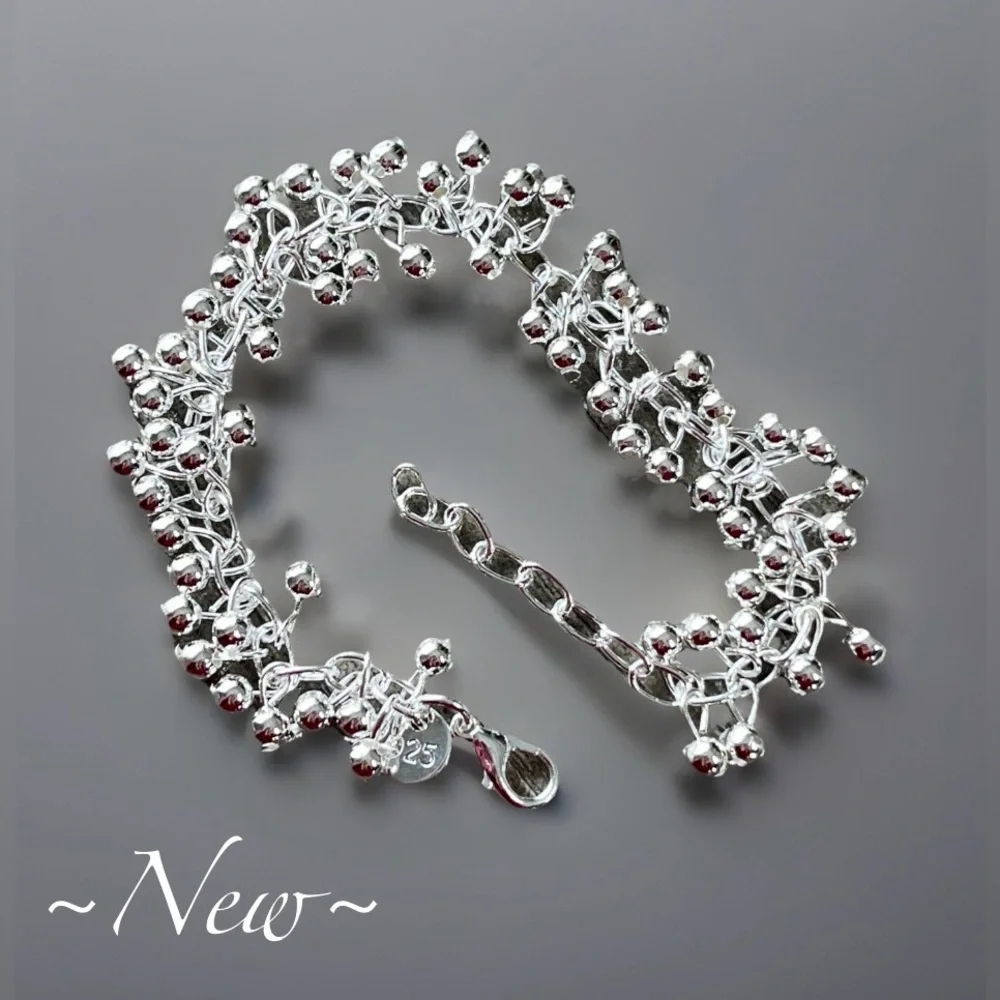 Elegant Sterling Silver 925 Women's Beaded Bracelet 🌿🆕🌿